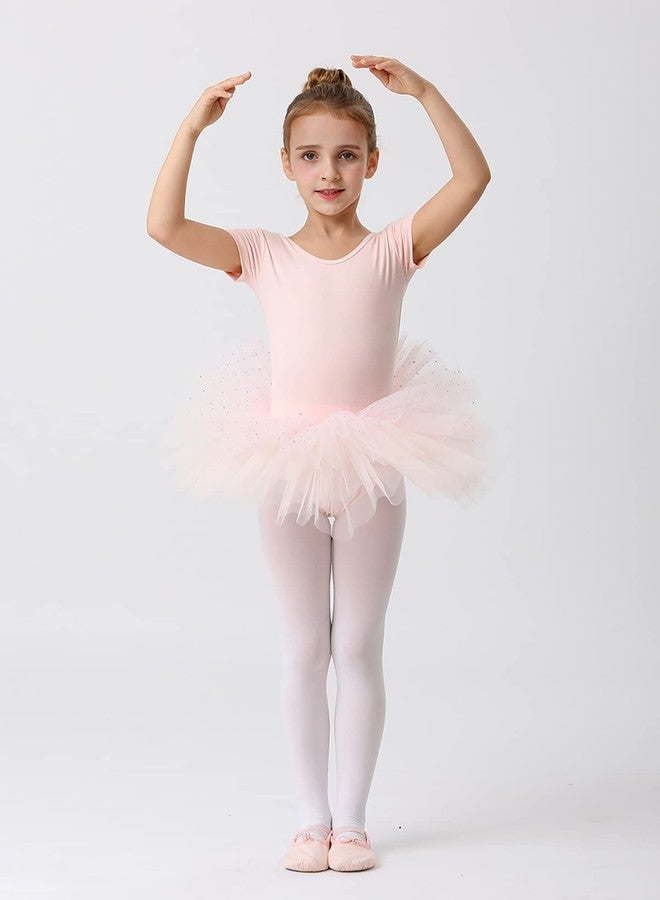 MdnMd Short Sleeve Glitter Dance Ballet Tutu Skirt Leotard Ballerina for Girls Toddler (Ballet Pink, 10-12 Years) - Image 3
